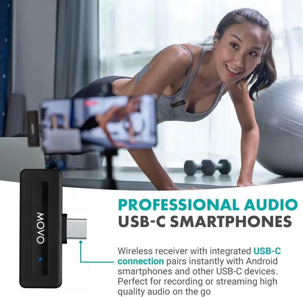 MOVO WIRELESS MINI-UC DUO 2 Micrófonos Inalámbricos 1 receptor para teléfonos Android podcasts, Gaming, Twitch, YouTube, Discord (1).webp