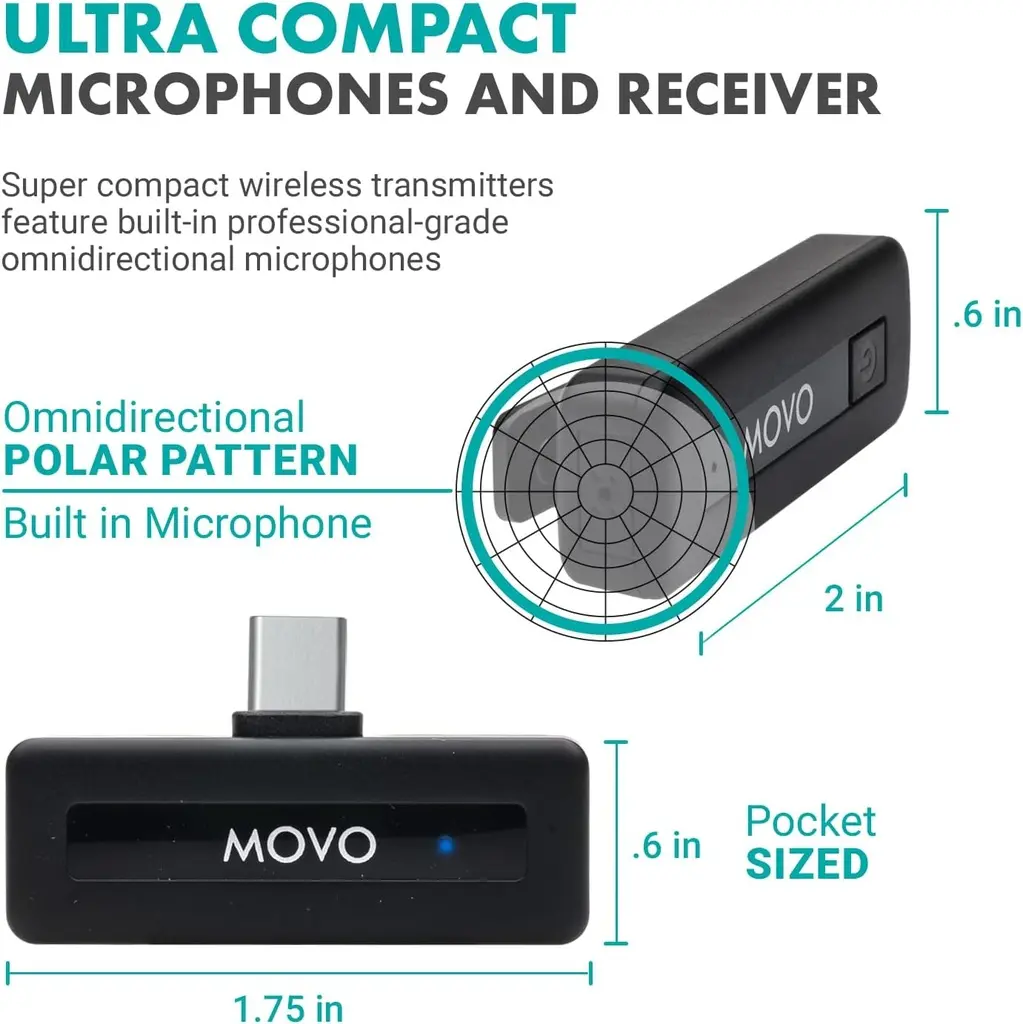 MOVO WIRELESS MINI-UC DUO 2 Micrófonos Inalámbricos 1 receptor para teléfonos Android podcasts, Gaming, Twitch, YouTube, Discord (2).webp