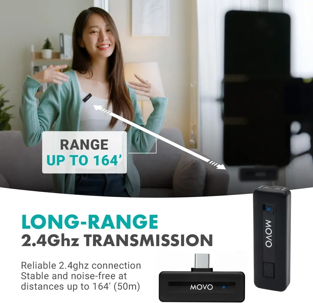 MOVO WIRELESS MINI-UC DUO 2 Micrófonos Inalámbricos 1 receptor para teléfonos Android podcasts, Gaming, Twitch, YouTube, Discord (3).webp