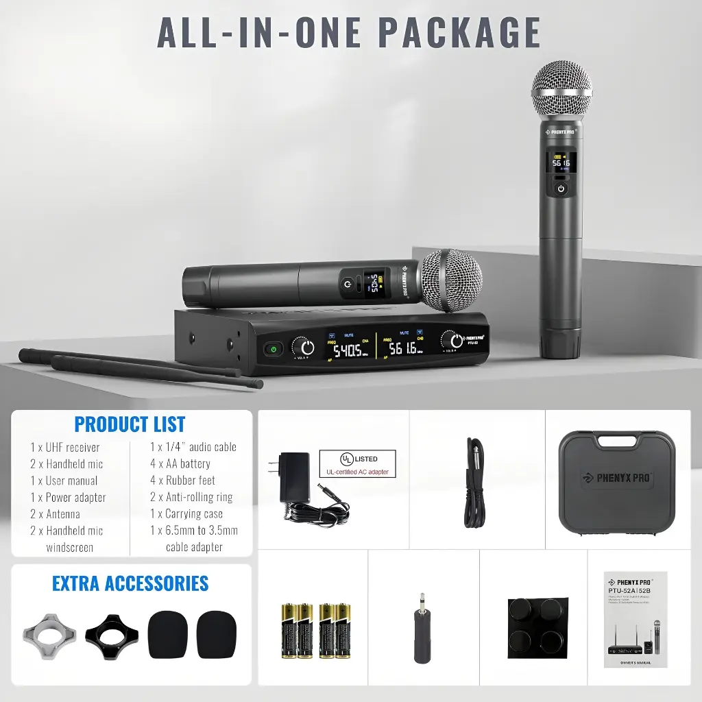 PHENYX PRO PTU-52-2H MICROFONOS INALAMBRICOS de Mano UHF 2 Canales (3).webp