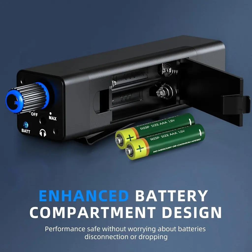 FZONE P4 In-Ear Belt-Pack Monitor Personal de Oído (AMPLIFICADOR DE AUDIFONOS) baterias.webp