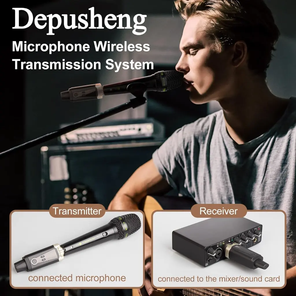 Depusheng T92 Transmisor Receptor de Micrófono Inalámbrico XLR, Señal de Audio o Sistema PA, Con Alimentación Phantom de 48V (2).webp
