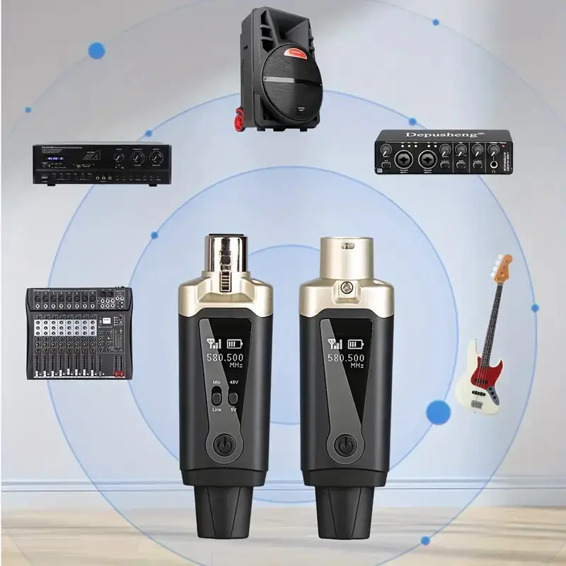 Depusheng T92 Transmisor Receptor de Micrófono Inalámbrico XLR, Señal de Audio o Sistema PA, Con Alimentación Phantom de 48V.webp