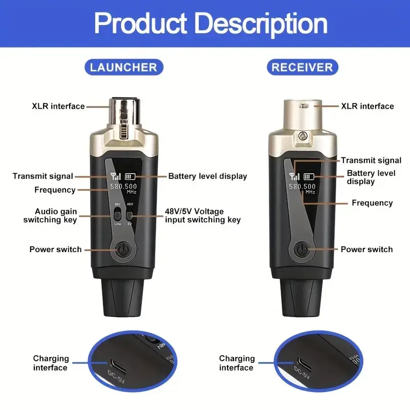 Depusheng T92 Transmisor Receptor de Micrófono Inalámbrico XLR, Señal de Audio o Sistema PA, Con Alimentación Phantom de 48V (4).webp
