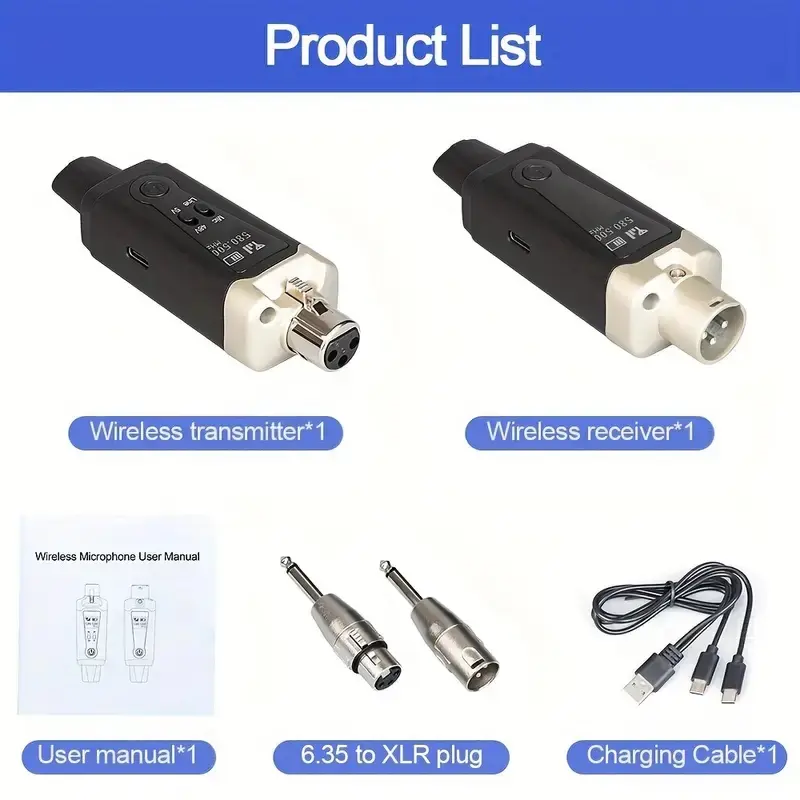 Depusheng T92 Transmisor Receptor de Micrófono Inalámbrico XLR, Señal de Audio o Sistema PA, Con Alimentación Phantom de 48V (5).webp