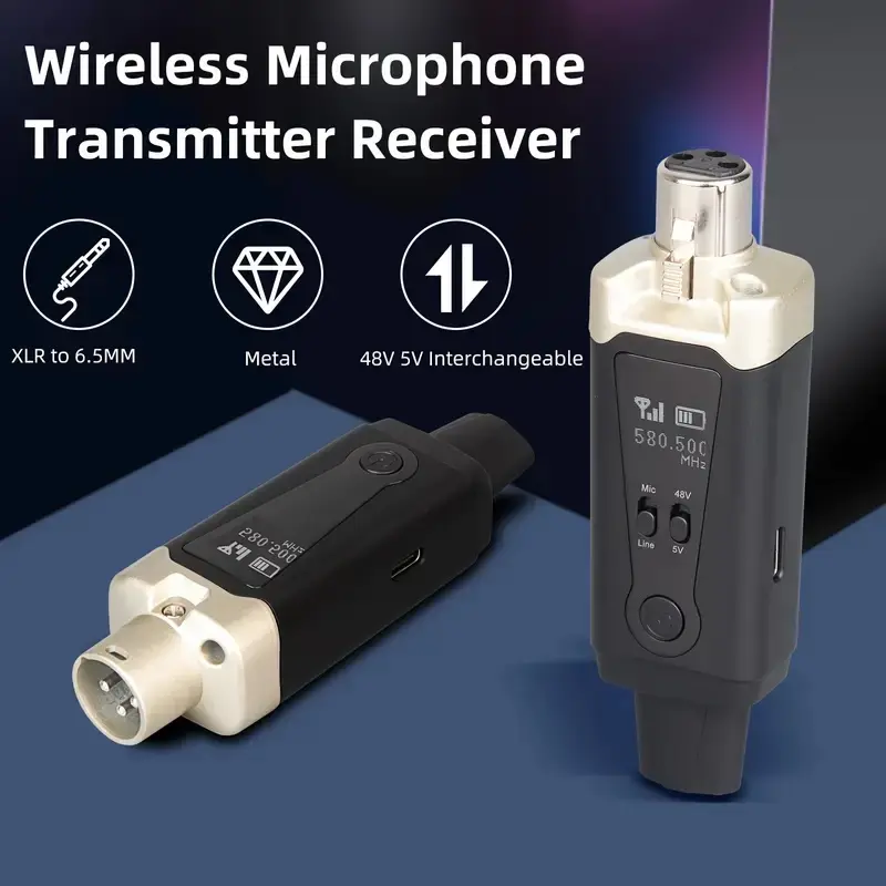 Depusheng T9 Transmisor Receptor de Micrófono Inalámbrico XLR, Señal de Audio o Sistema PA, Con Alimentación Phantom de 48V (1).webp