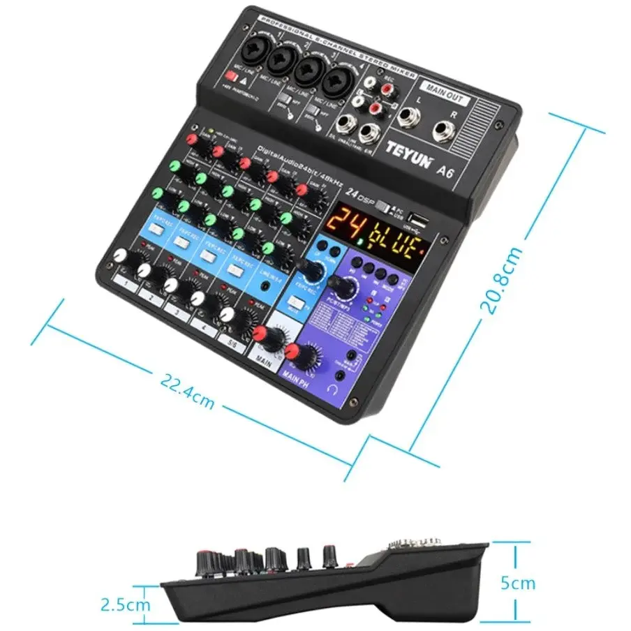 TEYUN CONSOLA 6 CANALES (4 EN XLR - PLUG) CON USB Y PHAPTOM (2).webp