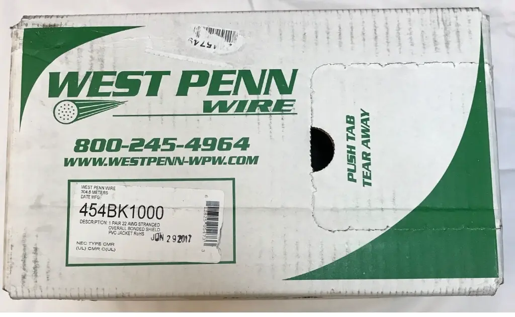 WEST PENN WIRE 454BK1000-R Cable de Audio Balanceado 22G y Micrófono XLR Por Rollo de 300 metros J.webp