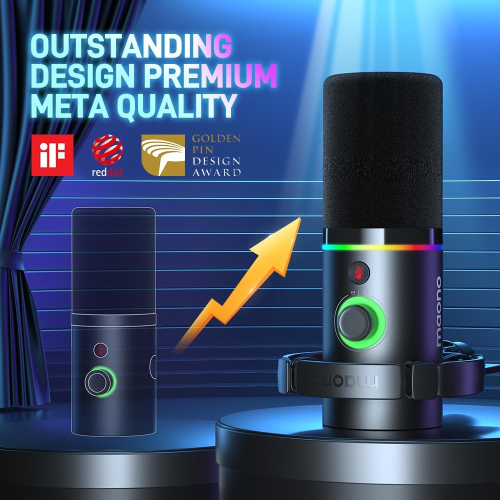 MAONO PD200XS Micrófono De Estudio USB Condensador Podcast Con Pedestal Brazo tipo Radio