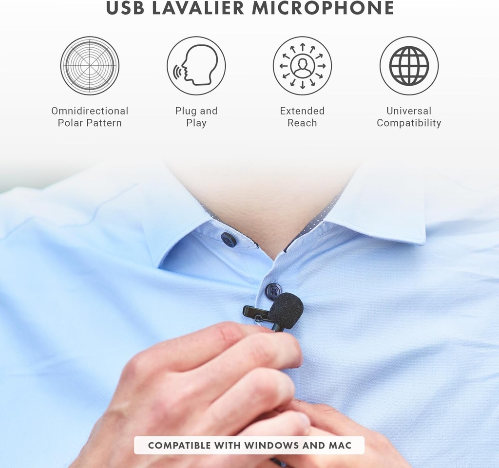 MOVO LV1-USB Micrófono de Balita conexión Plug mini TRRS y adaptador USB TRSpara teléfonos Android podcasts, Gaming, Twitch, YouTube, Entrevistas
