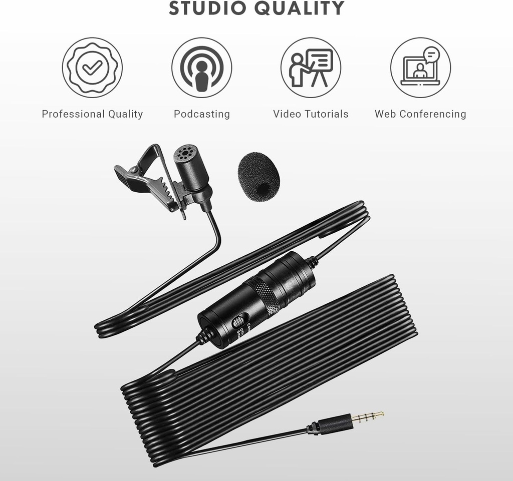 MOVO LV1-USB Micrófono de Balita conexión Plug mini TRRS y adaptador USB TRSpara teléfonos Android podcasts, Gaming, Twitch, YouTube, Entrevistas
