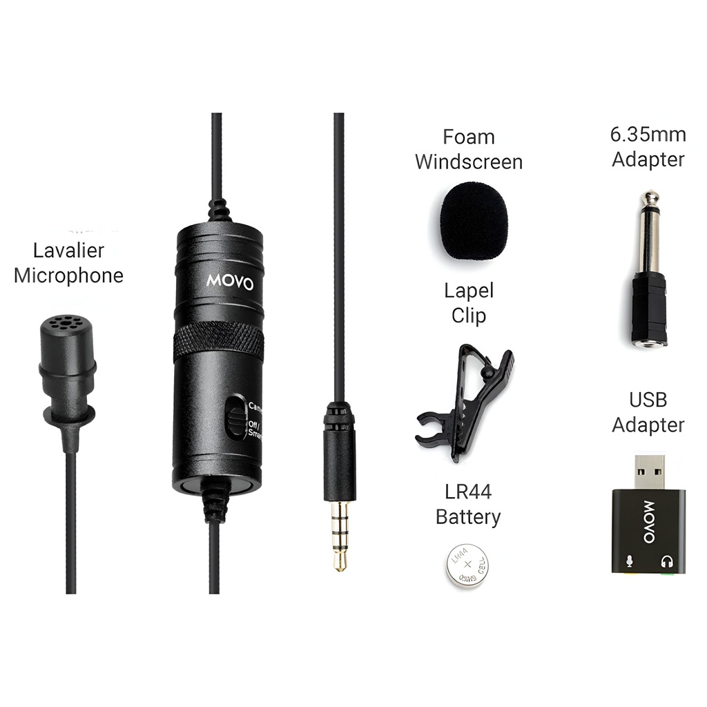 MOVO LV1-USB Micrófono de Balita conexión Plug mini TRRS y adaptador USB TRSpara teléfonos Android podcasts, Gaming, Twitch, YouTube, Entrevistas