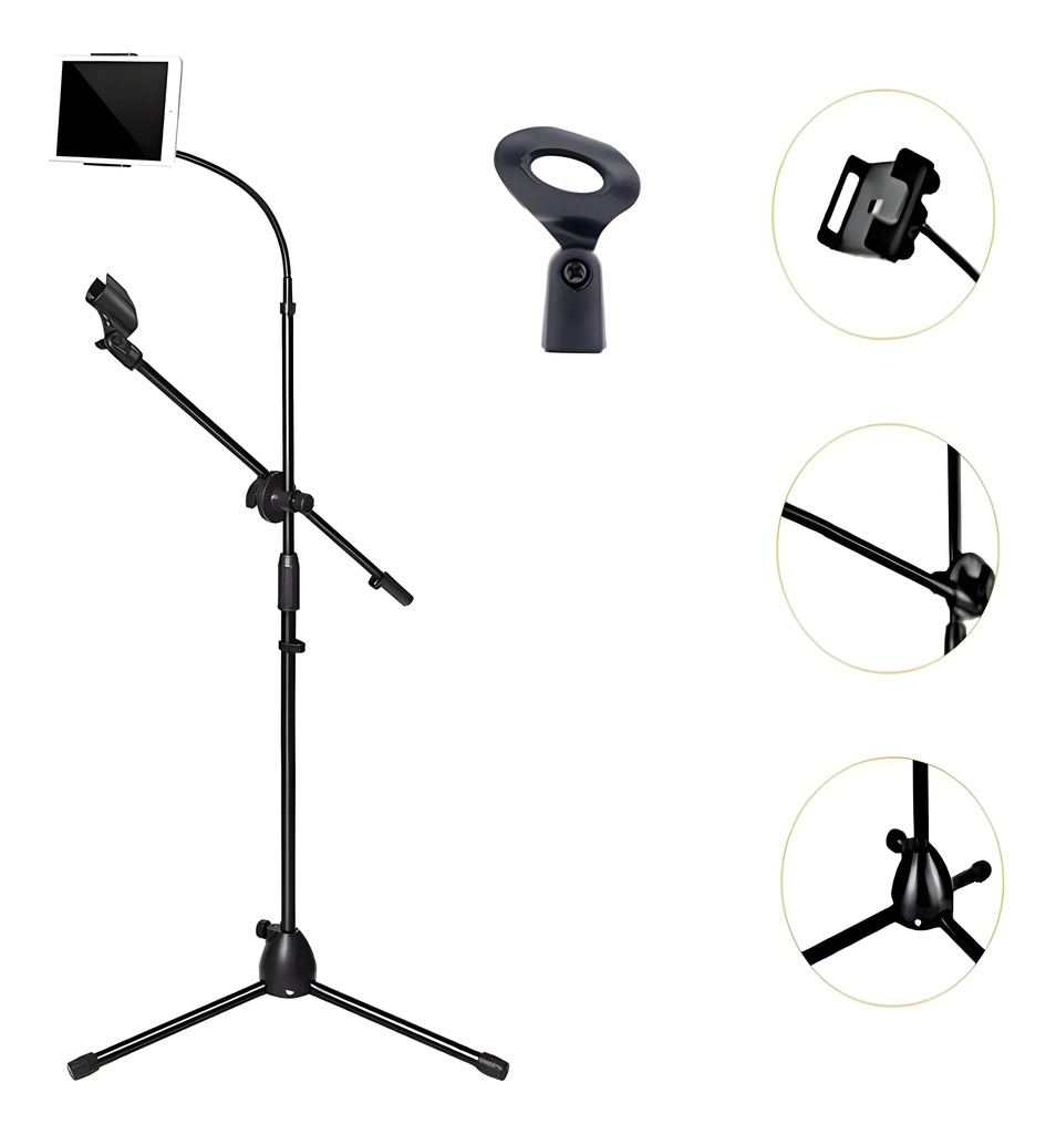PRODUCT PEDESTAL PARA MICROFONO Con Boom Liviano Con Base Para Celular CAJA AZUL