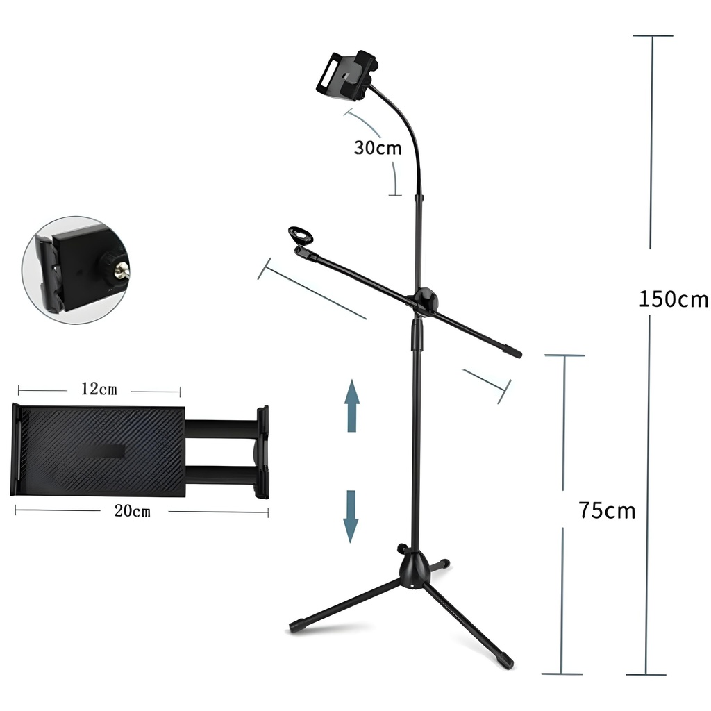 PRODUCT PEDESTAL PARA MICROFONO Con Boom Liviano Con Base Para Celular CAJA AZUL