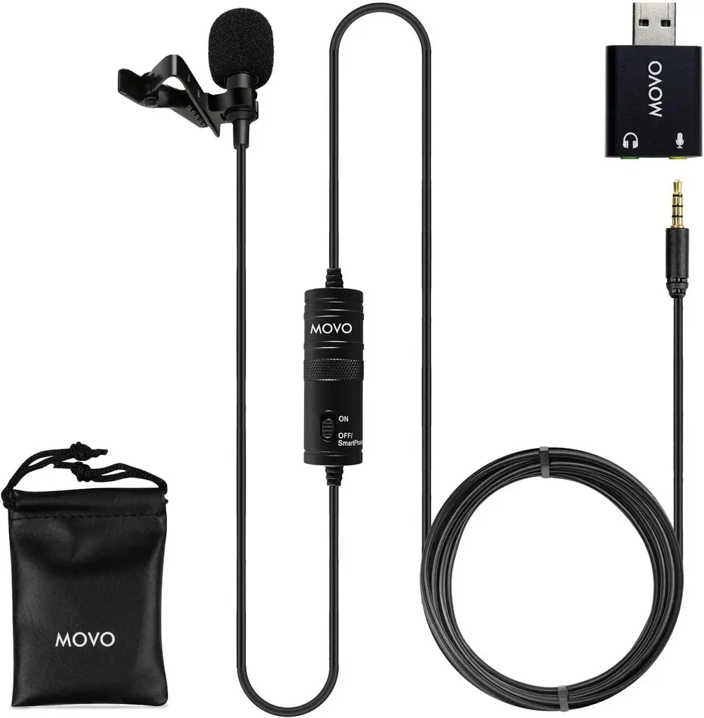 MOVO LV1-USB Micrófono de Balita conexión Plug mini TRRS y adaptador USB TRSpara teléfonos Android podcasts, Gaming, Twitch, YouTube, Entrevistas