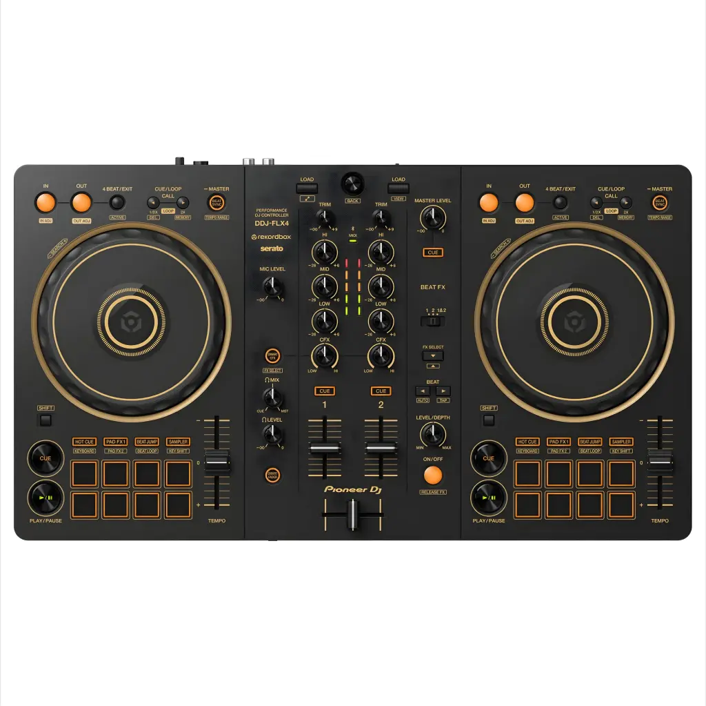 PIONEER DJ DDJ-FLX4-N CONTROLADOR DJ DE 2 CANALES PROFESIONAL DETALLES DORADOS