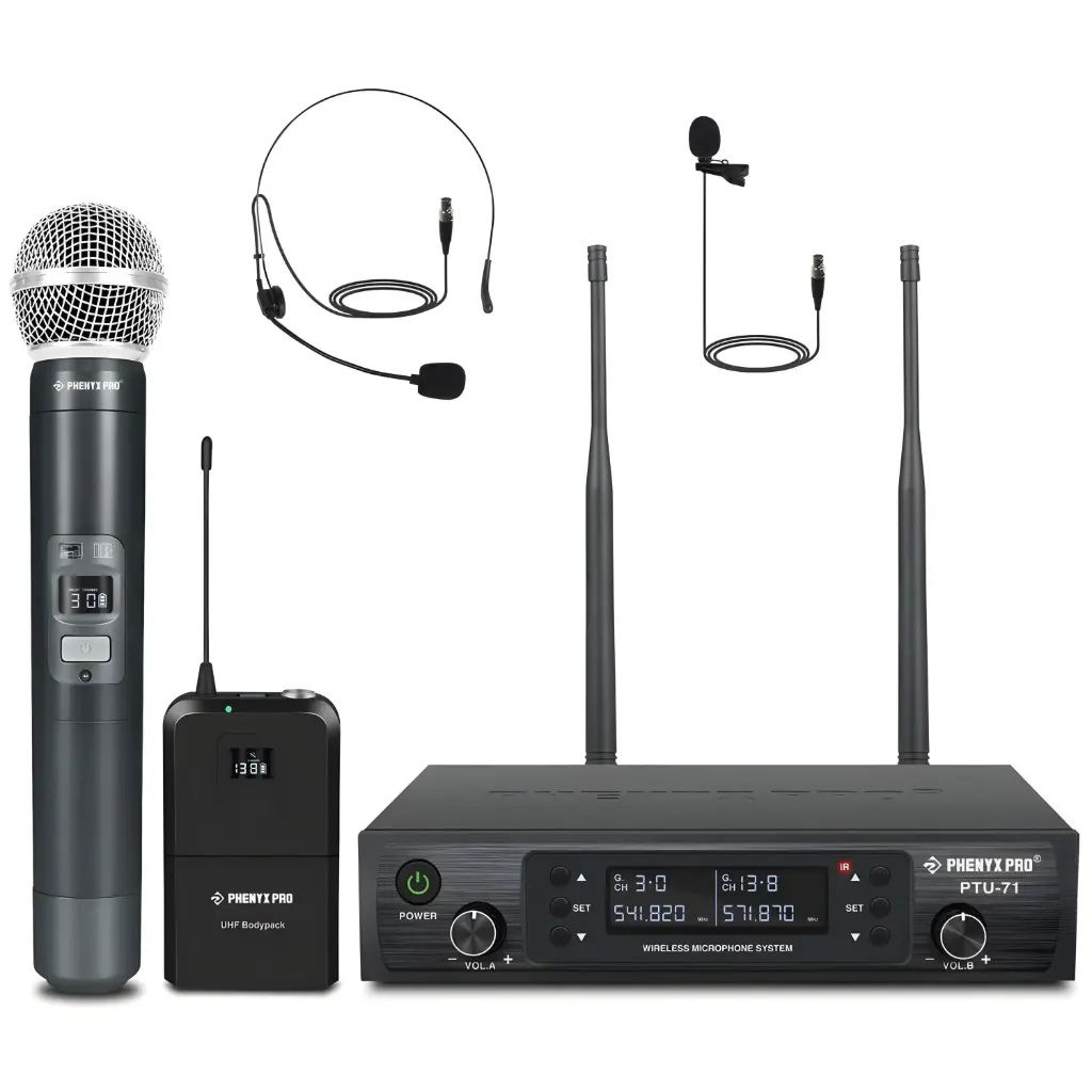 PHENYX PRO PTU-71-1H1B MICROFONOS INALAMBRICOS Mano y Balita o HeatSet UHF 2 Canales