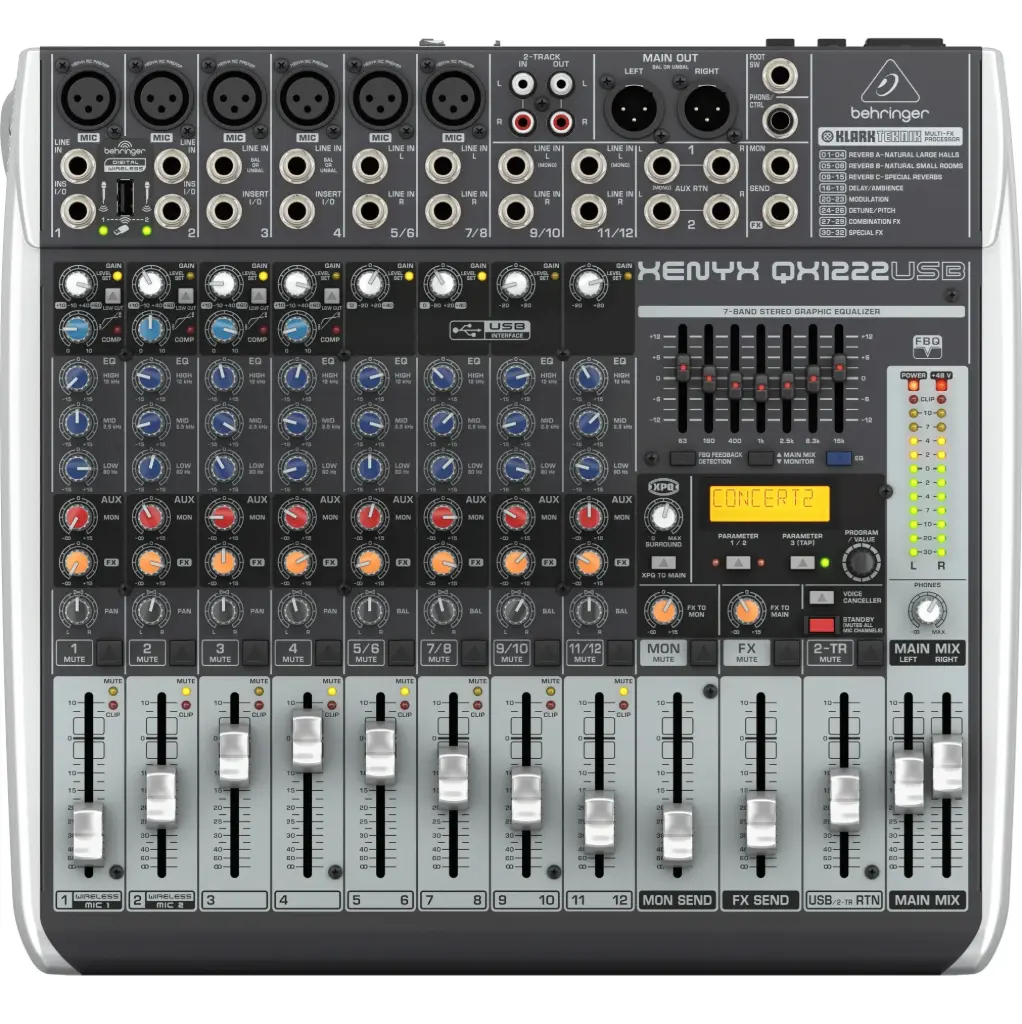 BEHRINGER XENYX QX1222USB Consola 16 Entradas, 6 en XLR, 2 BUS, con Efectos, USB, Interfaz 