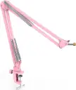PARAL STAND PEDESTAL SOPORTE para Micrófono tipo Tijera con Brazo y base a mesa para Estudio de Grabación Radio o Podcast Color ROSADO