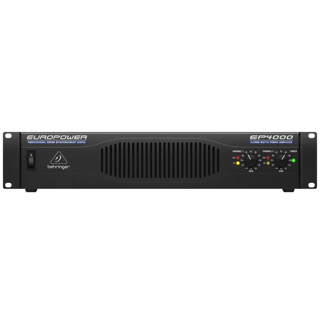 BEHRINGER EP4000 Amplificador, Estereo: 2CH x 550W a 8 Ohm, 2CH x 950 W a 4 Ohm, 2CH x 1250 W a 2 Ohm. Mono: 1CH x 1750W a 8 Ohm, 1CH x 2400W a 4 Ohm