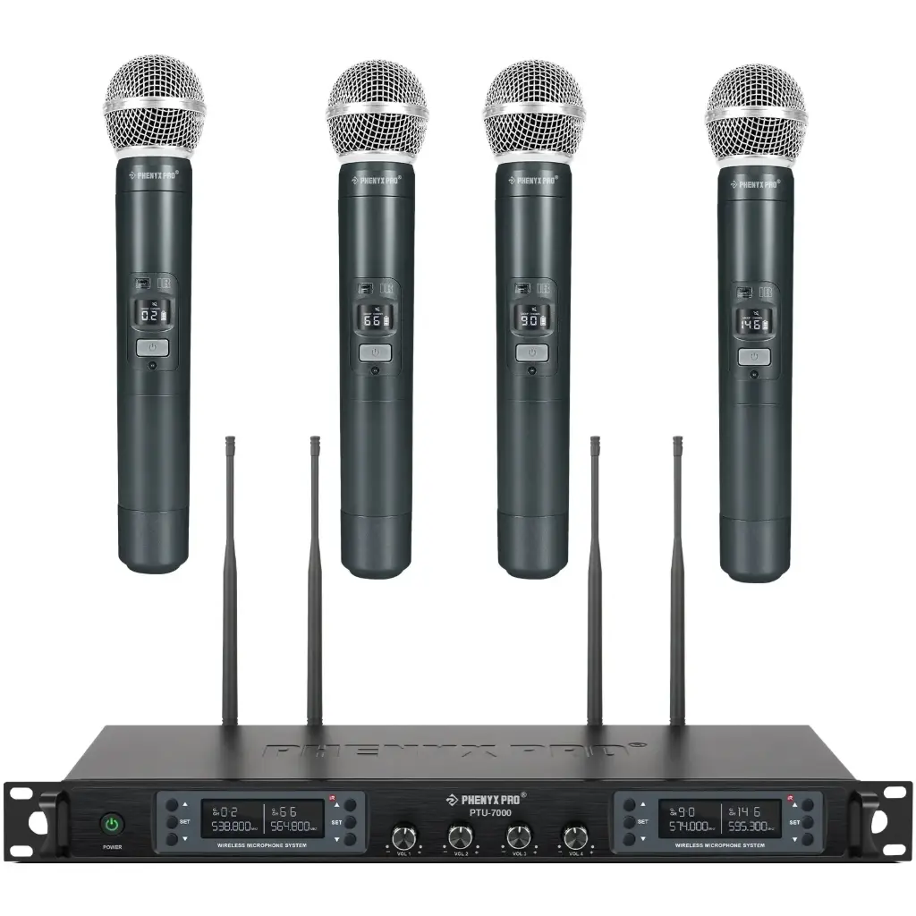 PHENYX PRO PTU-7000-4H MICROFONOS INALAMBRICOS de Mano UHF 4 Canales