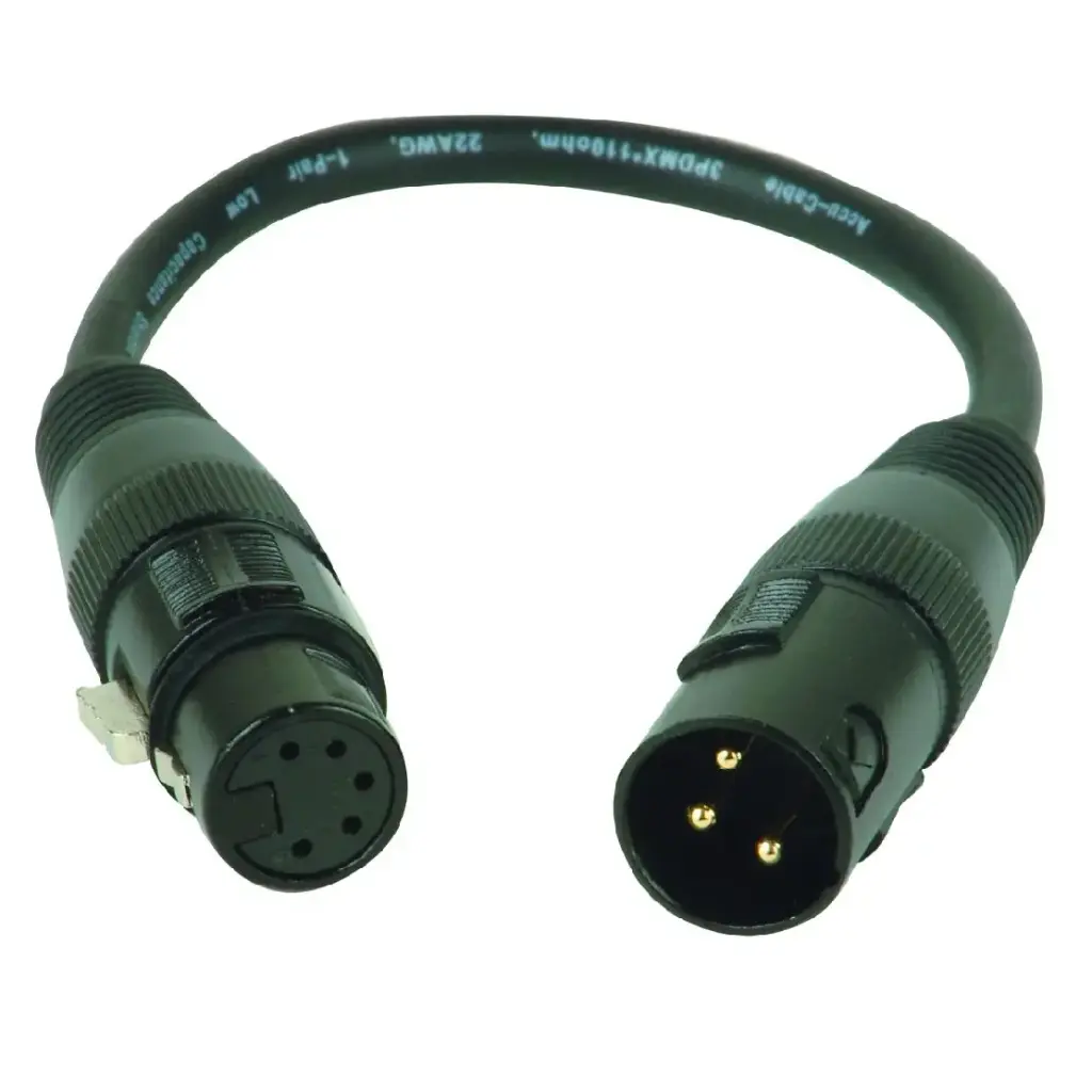 ACCU CABLE AC3PM5PFM CONVERTIDOR DMX 3 PIN MACHO A 5 PIN HEMBRA CABLE 15CMS