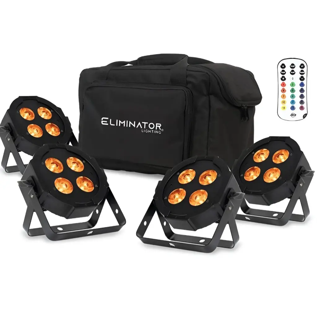 ADJ ELIMINATOR MEGA FLAT HEX-L PAK4 DMX Par Led 4 x 20-Watt RGBLA+UV Combo De 4
