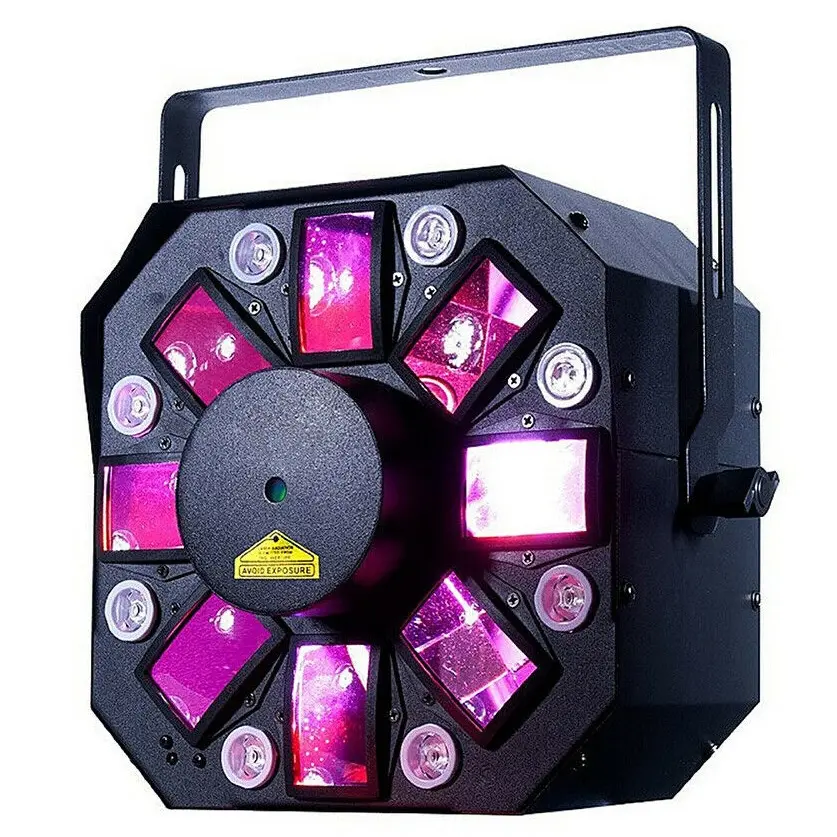 ADJ LUZ LED Multicolor, UV, Estroboscópica, Laser Rojo y Verde