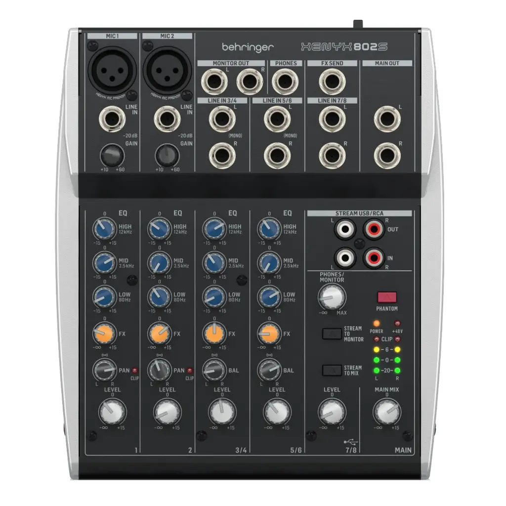 BEHRINGER XENYX 802S CONSOLA Consola 8 Entradas,  2 en XLR, USB, Interfaz