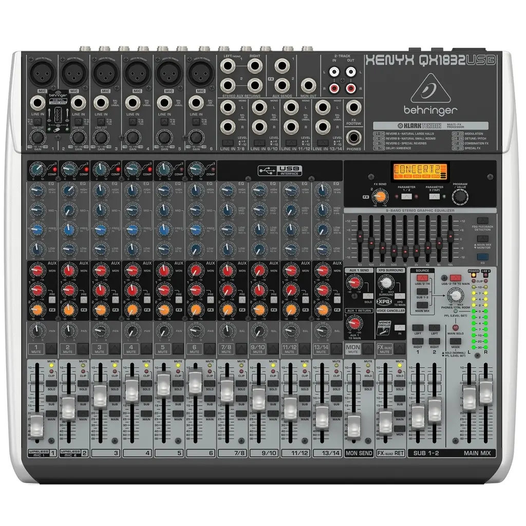 BEHRINGER XENYX QX1832USB Consola 18 Entradas, 6 en XLR, 3/2 BUS, con Efecto, USB, Interfaz