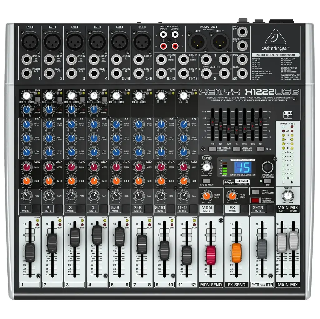 BEHRINGER XENYX X1222USB Consola 16 Entradas, 4 en XLR, 2 BUS, con Efectos, USB, Interfaz