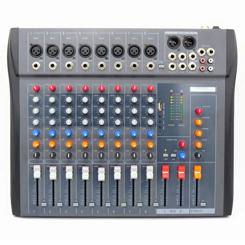 CONSOLA CHINA CT80 8 CANALES EN XLR / PLUG Con MP3, Phantom y Bluetooth