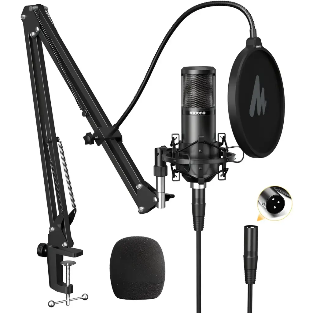 MAONO AU-PM320S SET Micrófono Estudio Grabación De Condensador XLR con Pedestal Brazo tipo Radio y Antipop
