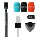 MOVO WMX-HM + HMF-1 MANGO BASE PARA WIRELESS con Bandera Micrófono de entrevistas, conferencias, reporteros, podcasts, YouTube