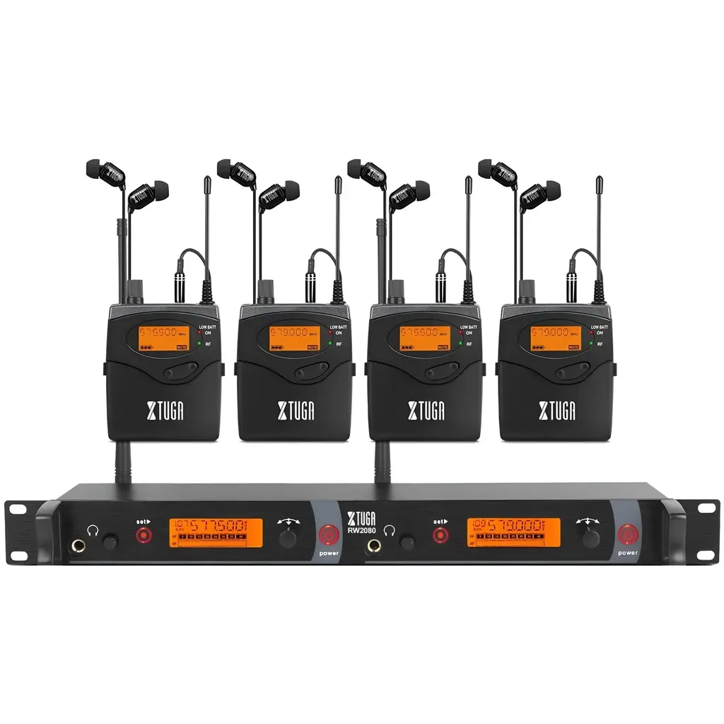 XTUGA RW2080-4 In-Ear Cuatro Belt-Pack Monitor personal de Oído Inalámbrica 2 Mezclas Estéreo