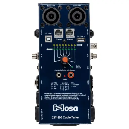 [CBT-500] HOSA CBT-500 TESTER PROBADOR CABLE SPEAKON XLR TRS RCA DIN Ethernet GND