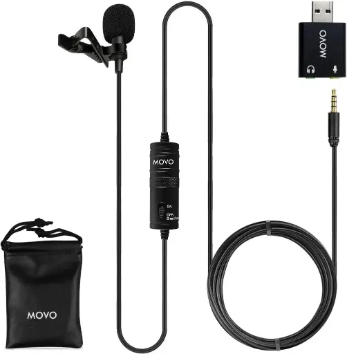[LV1-USB] MOVO LV1-USB Micrófono de Balita conexión Plug mini TRRS y adaptador USB TRSpara teléfonos Android podcasts, Gaming, Twitch, YouTube, Entrevistas