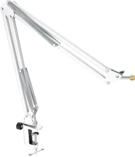 [FiFINE GS1 WHITE jirafa] PARAL STAND PEDESTAL SOPORTE para Micrófono tipo Tijera con Brazo y base a mesa para Estudio de Grabación Radio o Podcast Color Blanco