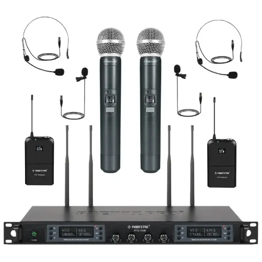 [PTU-7000-2H2B] PHENYX PRO PTU-7000-2H2B MICROFONOS INALAMBRICOS de Mano y Balita Headset UHF 4 Canales