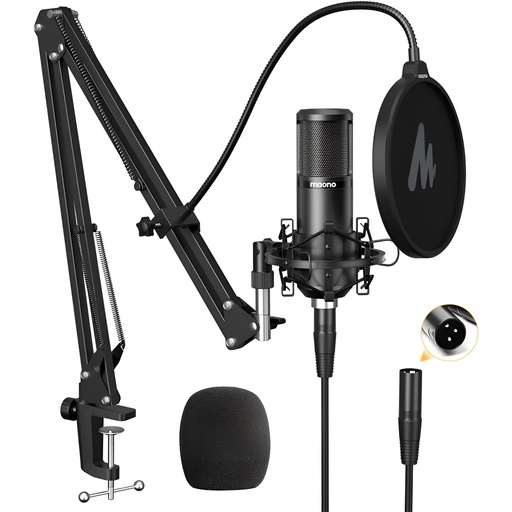 [AU-PM320S] MAONO AU-PM320S SET Micrófono Estudio Grabación De Condensador XLR con Pedestal Brazo tipo Radio y Antipop