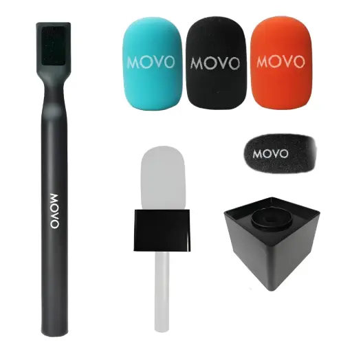 [WMX-HM + HMF-1] MOVO WMX-HM + HMF-1 MANGO BASE PARA WIRELESS con Bandera Micrófono de entrevistas, conferencias, reporteros, podcasts, YouTube