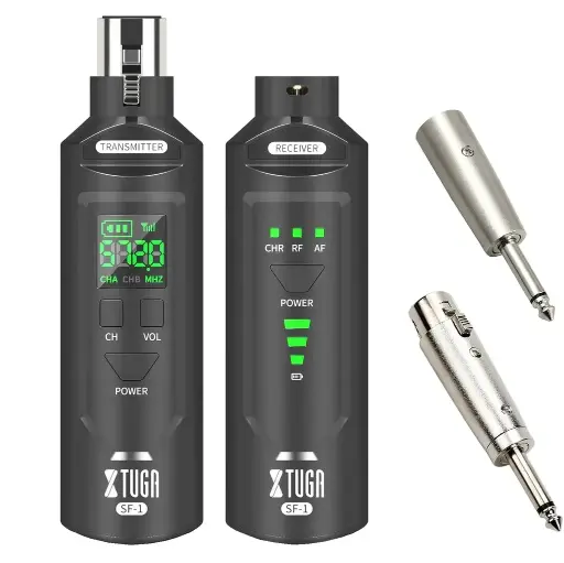 [SF-1 XTUGA] XTUGA SF-1 Transmisor Receptor de Micrófono Inalámbrico XLR, Señal de Audio o Sistema PA, Con Alimentación Phantom de 48V